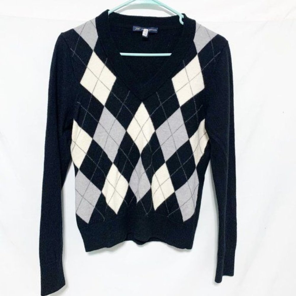 Brooks Brothers Wool Argyle Print Sweater V Neck Longs Sleeve Large